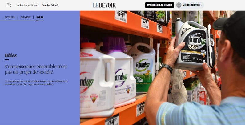 Notre lettre ouverte « S’empoisonner ensemble n&rsquo;est pas un projet de société » est publiée dans Le Devoir.